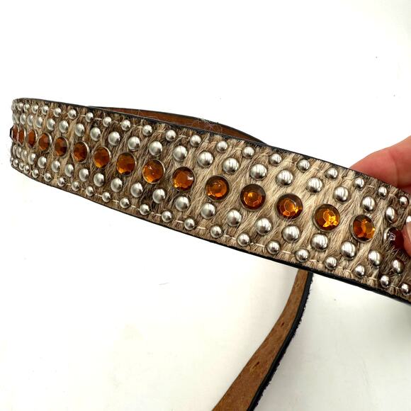 DDD 3D Calf Hair Bling Studded Amber Rhinestone Western Belt Size 34 main image 5
